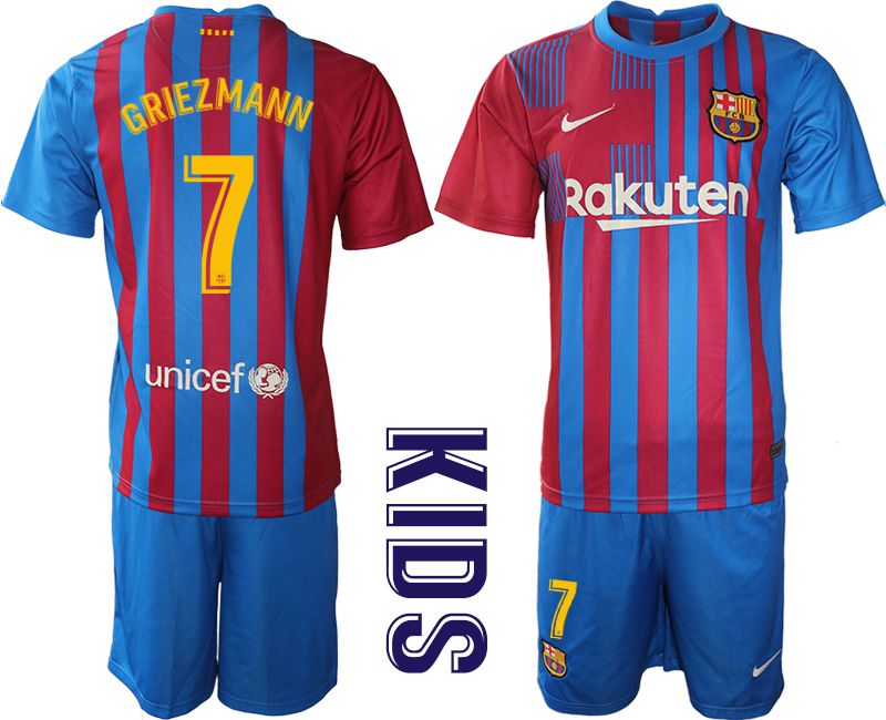 Youth 2021-2022 Club Barcelona home blue #7 Nike Soccer Jersey->barcelona jersey->Soccer Club Jersey